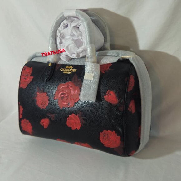 Rowan Large Satchel Bag With Floral Print CCE27 Black Red Packed - Picture 7 of 16